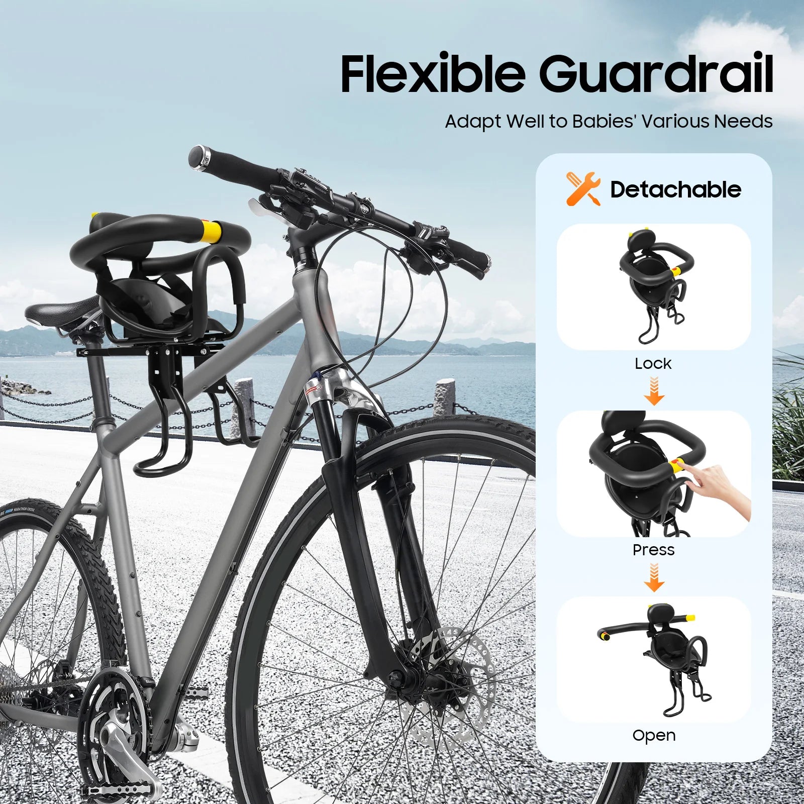 Bike Child Seat, Flexible Pedal Design Adjustable Seat Position.