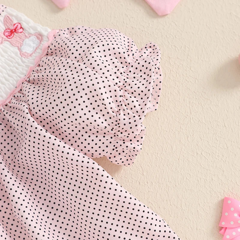 Easter Bunny Embroidered Short Sleeved Dress with Matching Headband.