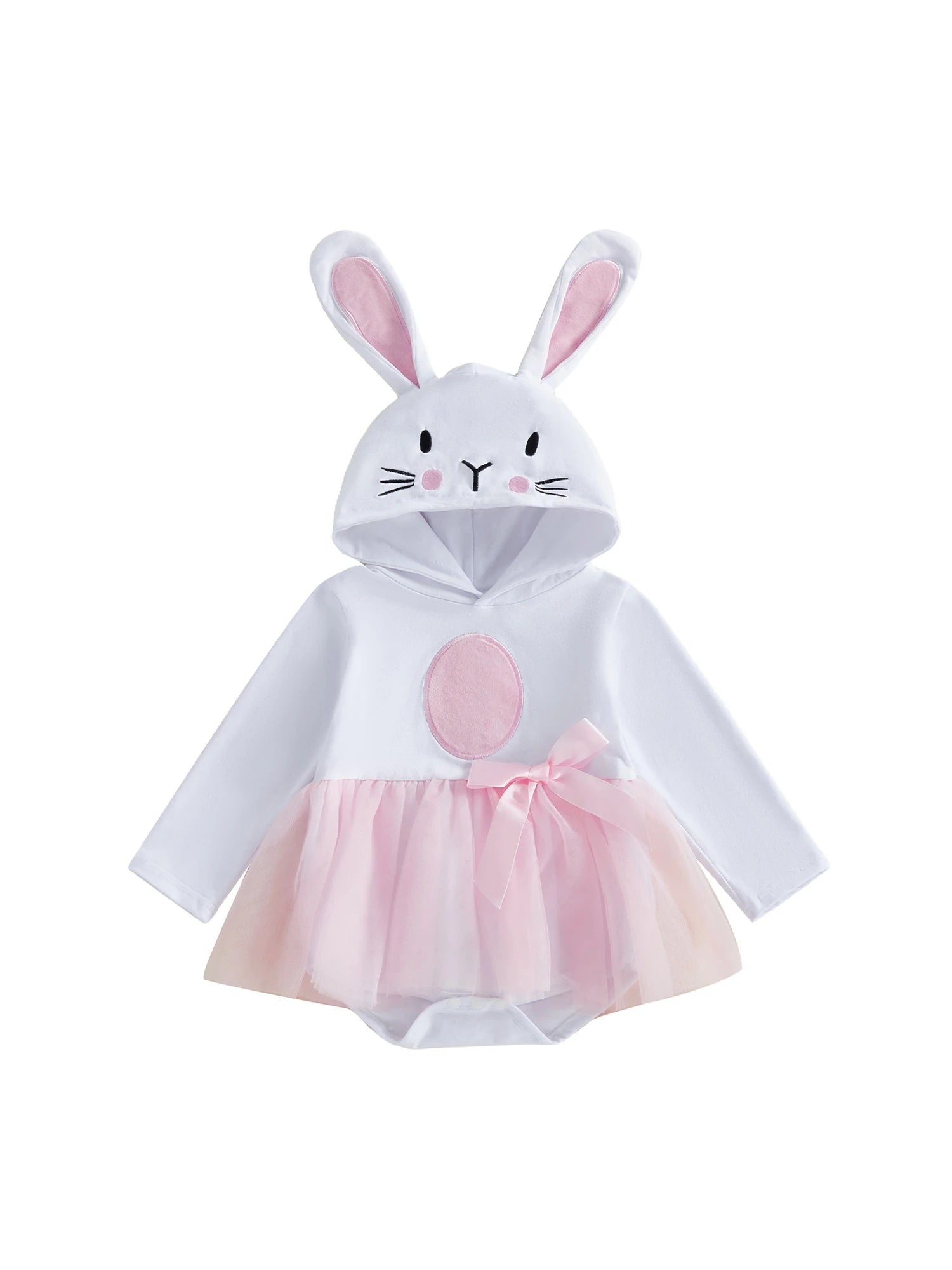Adorable Baby Girls Easter Romper Dress with Hooded Bunny Ear Design.