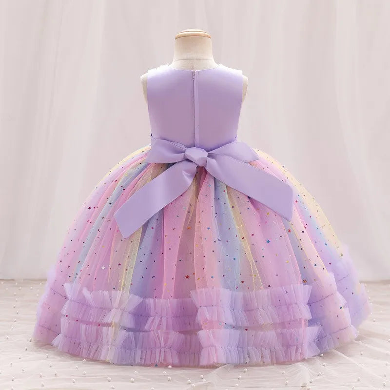 Girls Rainbow Sleeveless Princess Dress.
