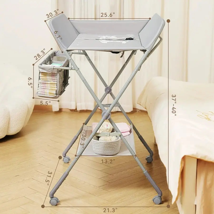 Height Adjustable Baby Changing Table with Wheels.