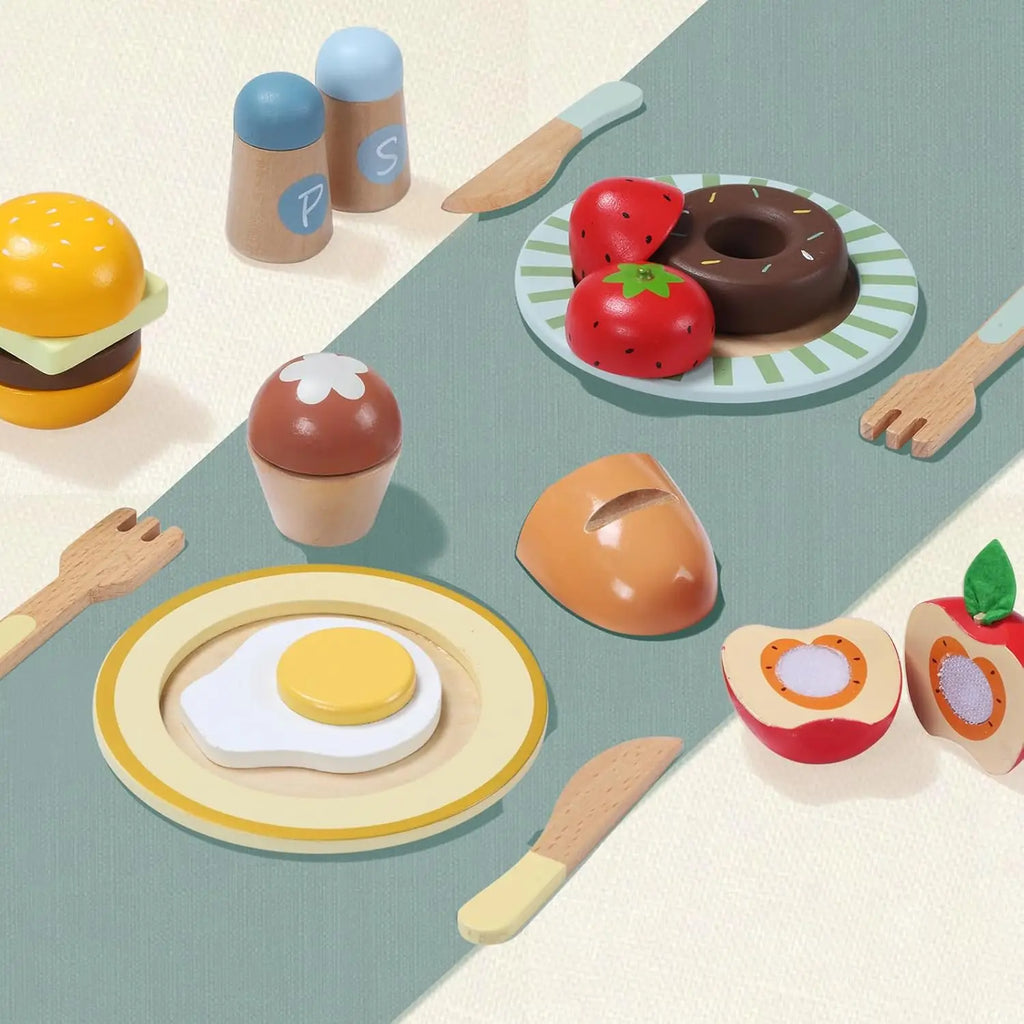 78 PCS Wooden Play Food Set, Vegetables, Fruit, Cutting Toys.