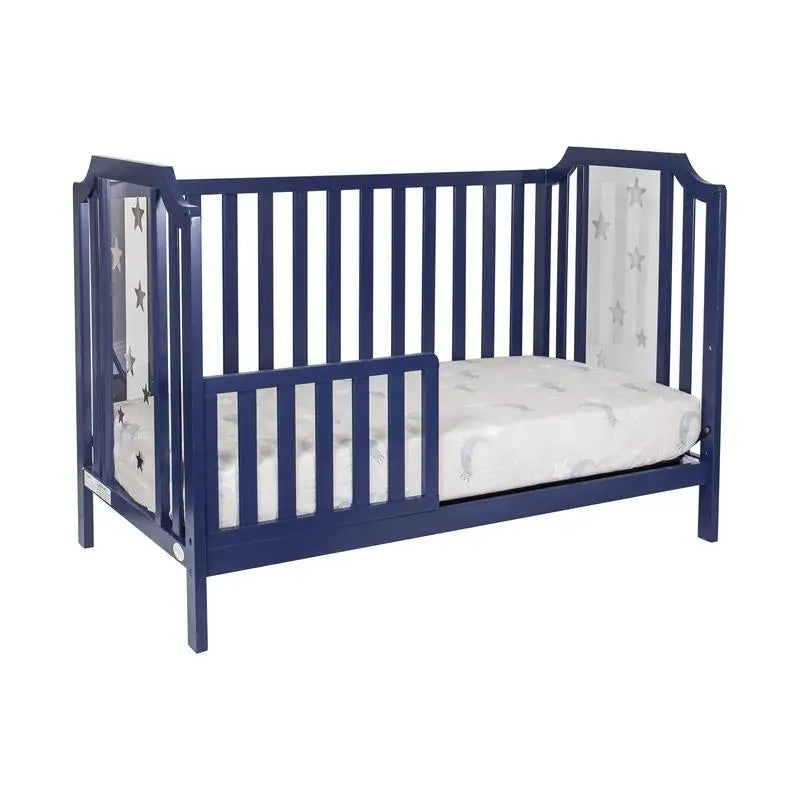 3-in-1 Convertible Island Crib in Navy Blue.
