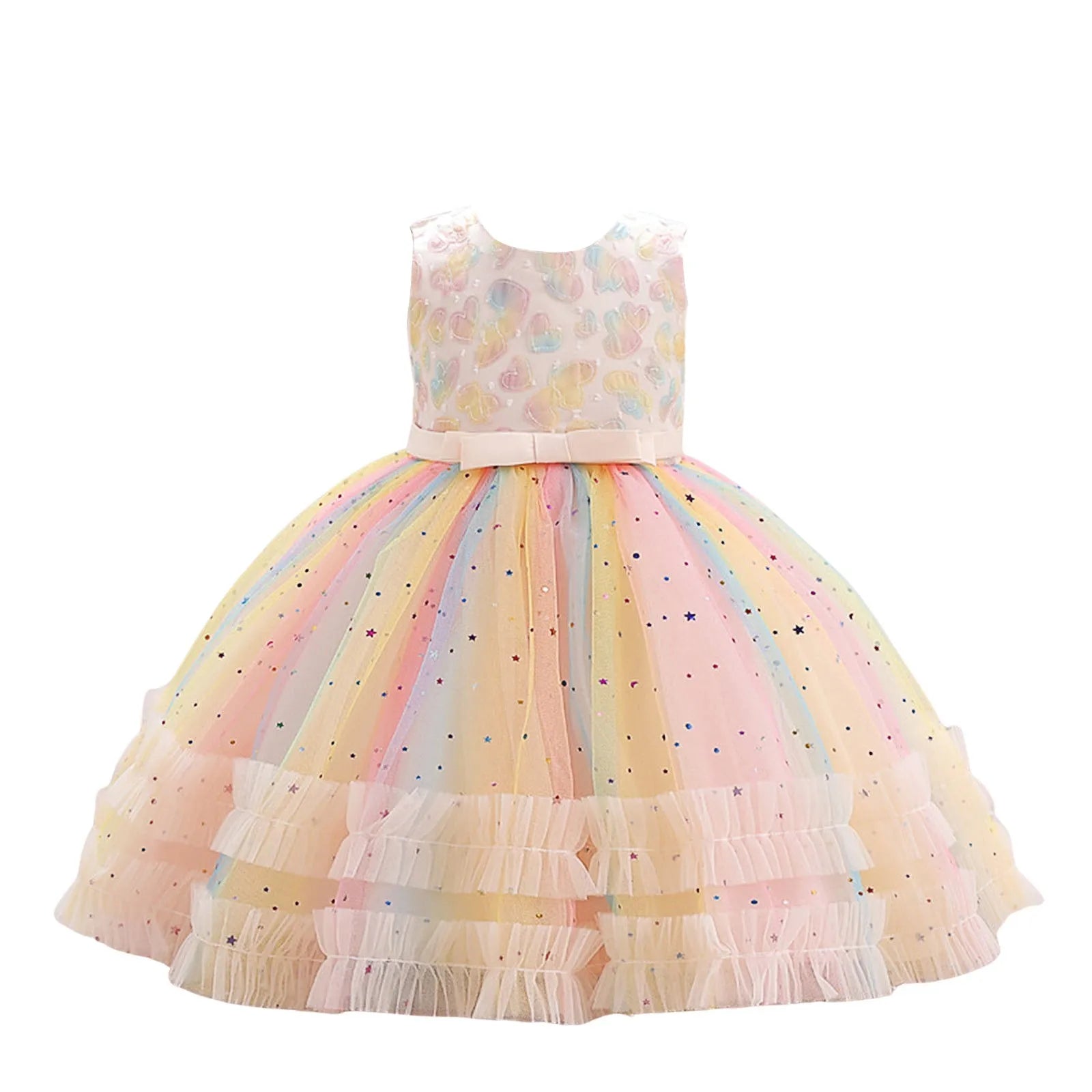 Girls Rainbow Sleeveless Princess Dress.