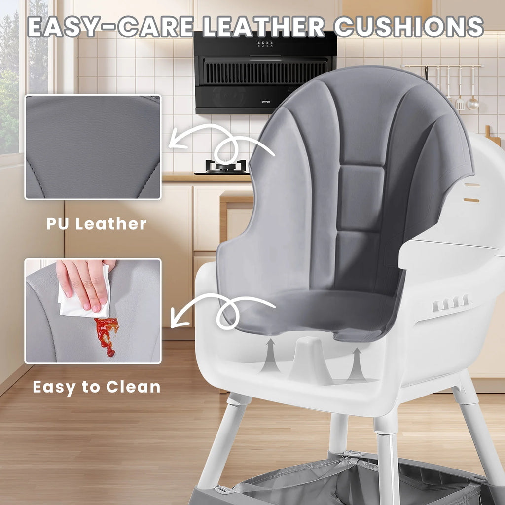 Convertible Baby High Chair Double-Layer Dinner Plate and Toy Rack.