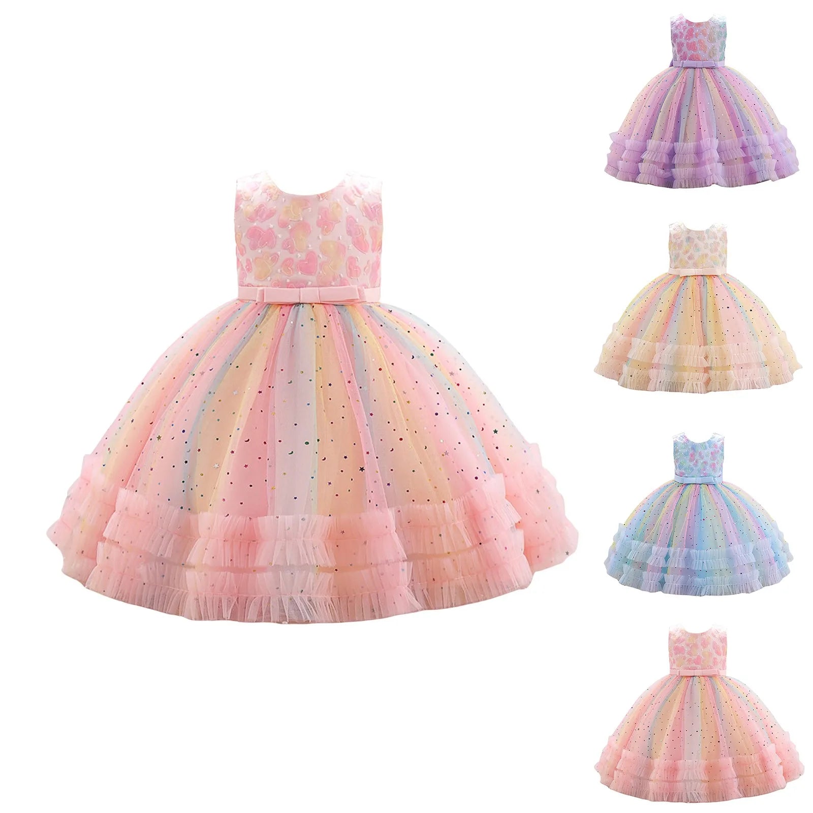 Girls Rainbow Sleeveless Princess Dress.