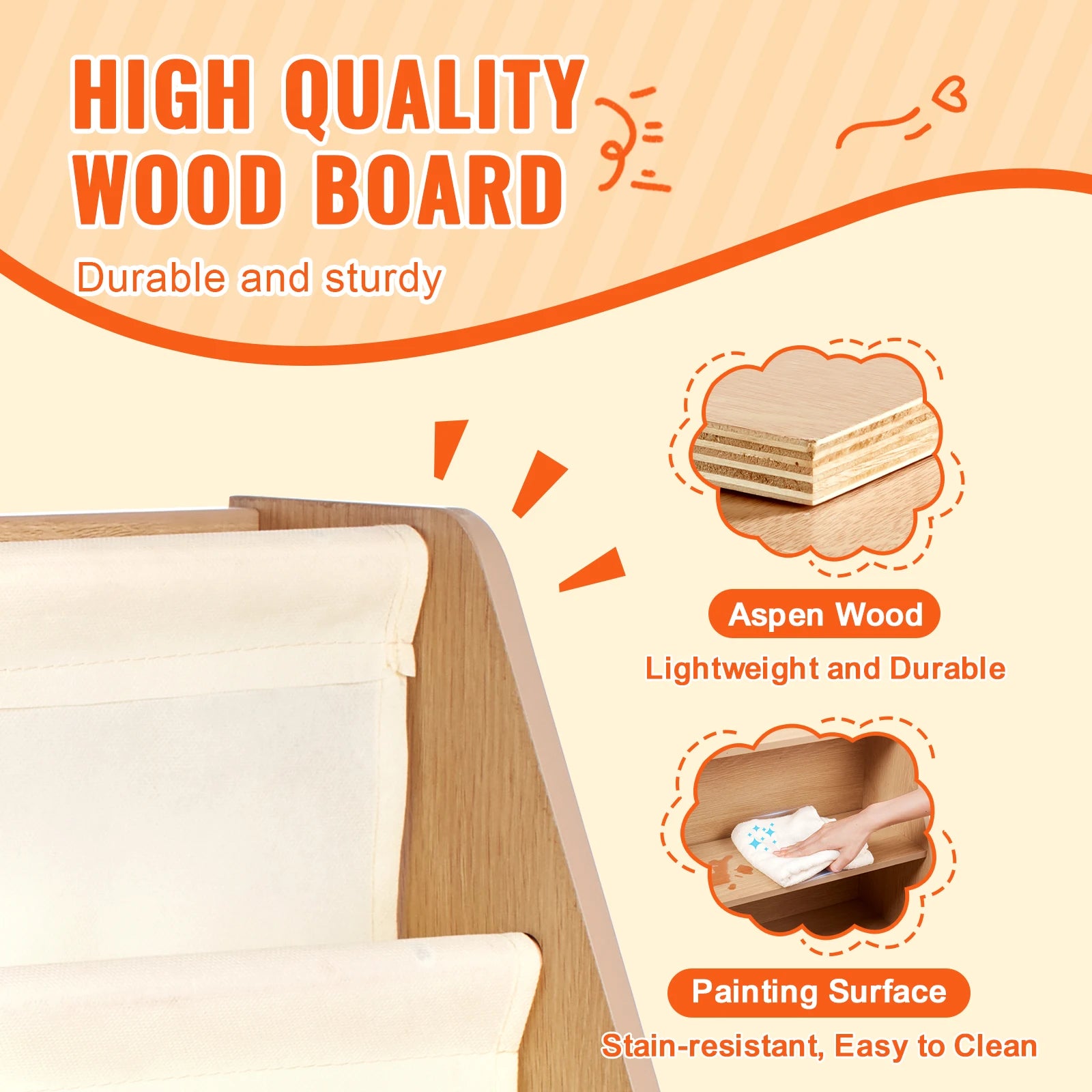 4-Tier Kids Wooden Bookshelf 6-Layer Sling Bookcase.