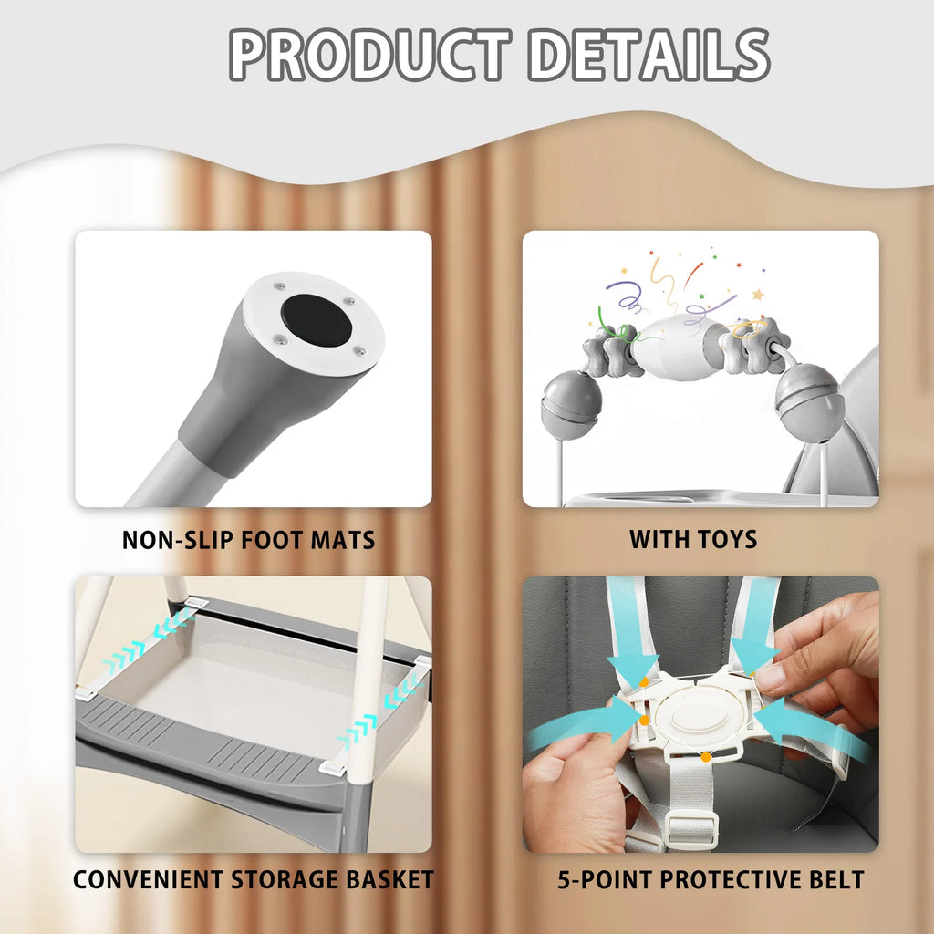 Convertible Baby High Chair Double-Layer Dinner Plate and Toy Rack.