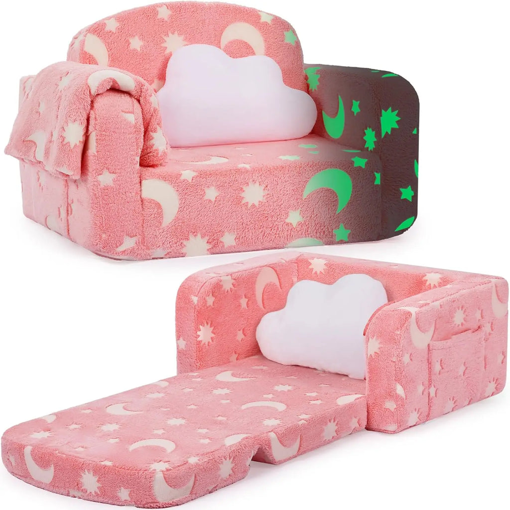 2-in-1 Glow in Dark Kids Sofa with Blanket & Pillow,