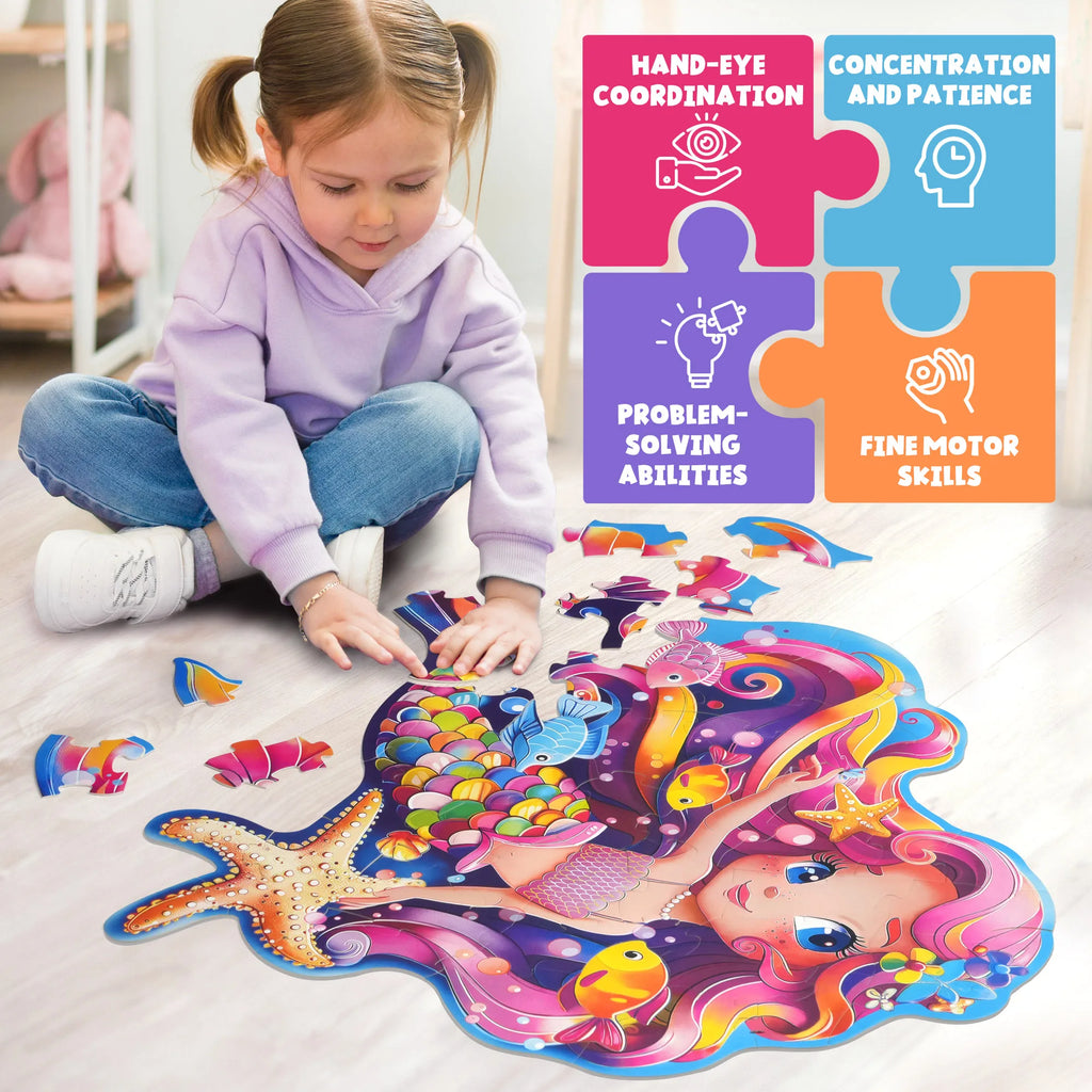 Floor Puzzles for Kids Ages 4-6, 52 Piece Mermaid Puzzle.