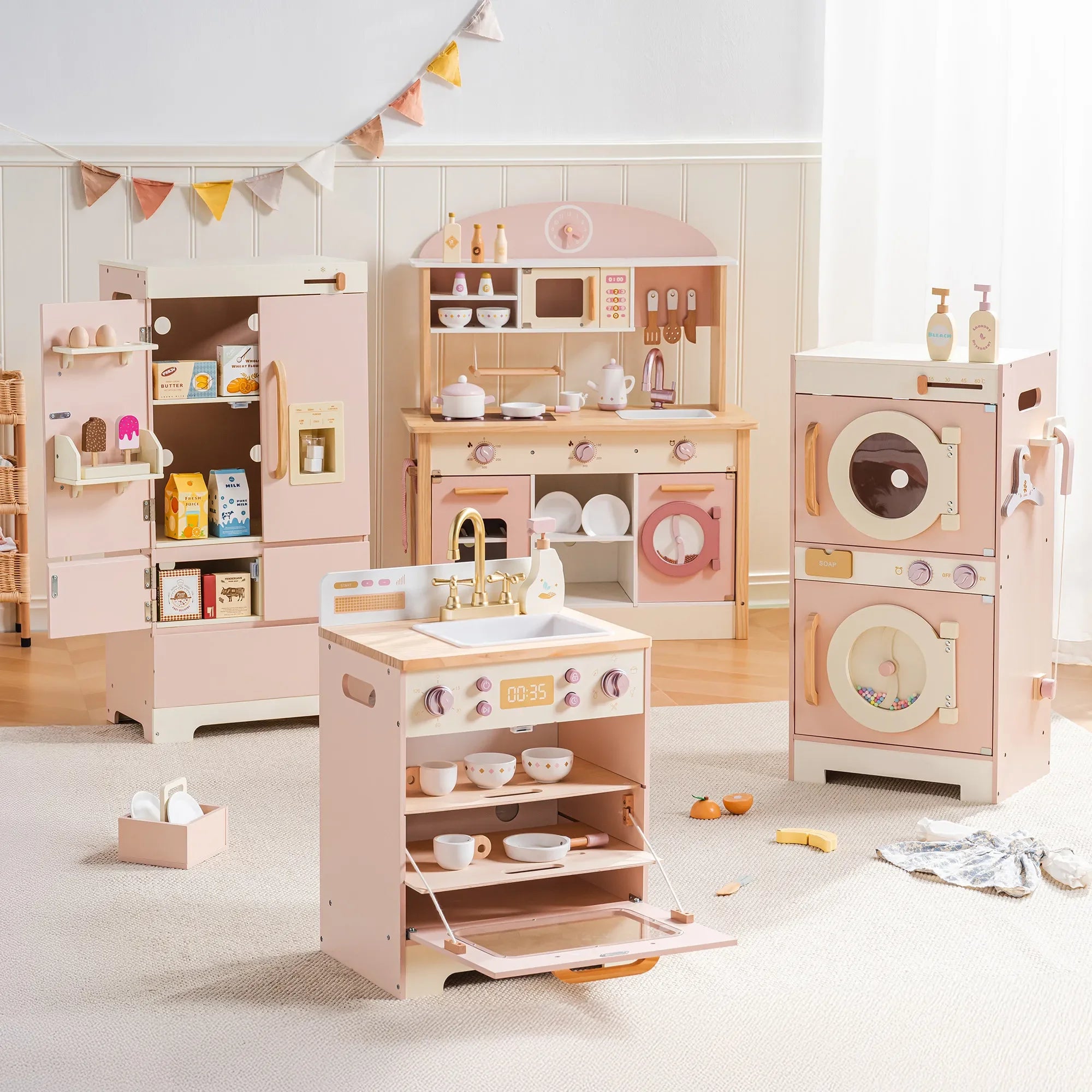Wooden Kitchen Play Set with Realistic Sound.