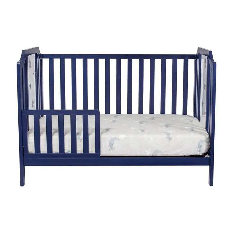 3-in-1 Convertible Island Crib in Navy Blue.