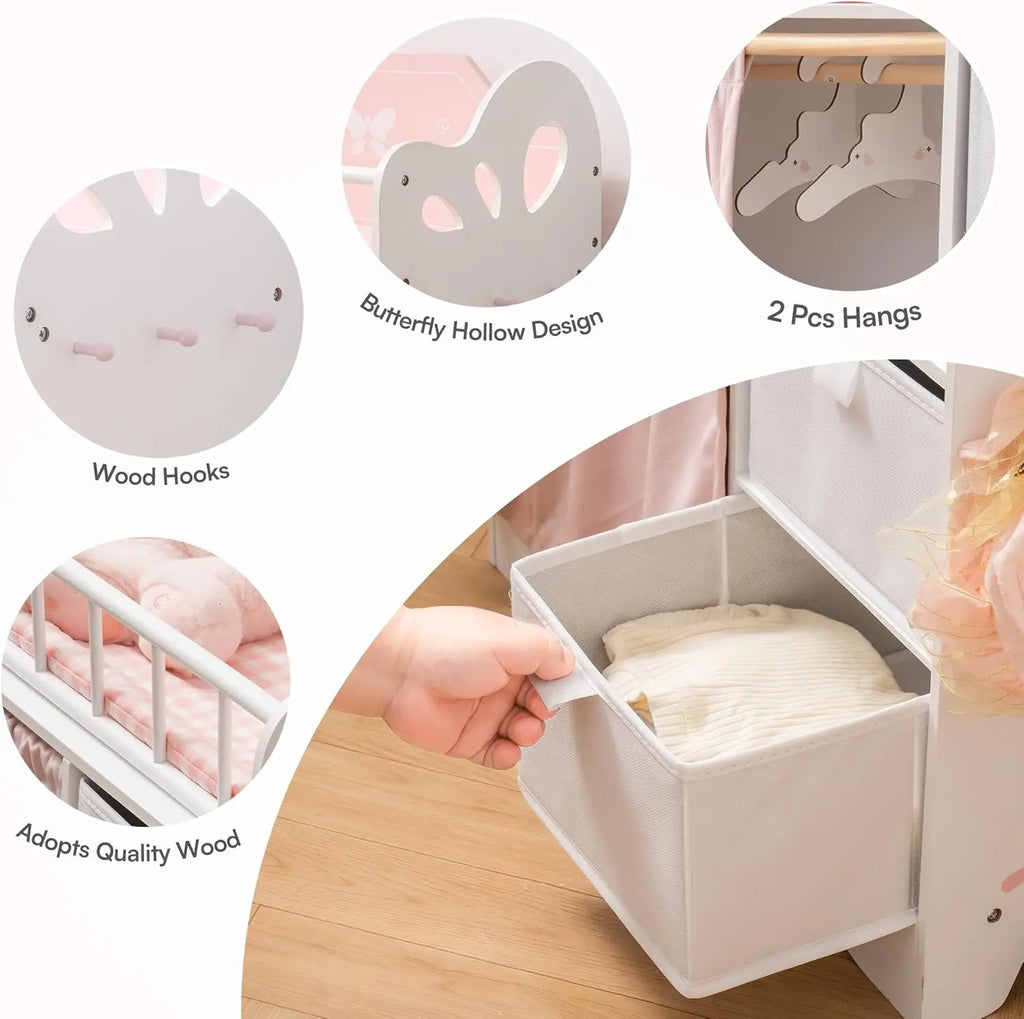 Wooden Toy Doll Baby Crib with Storage.