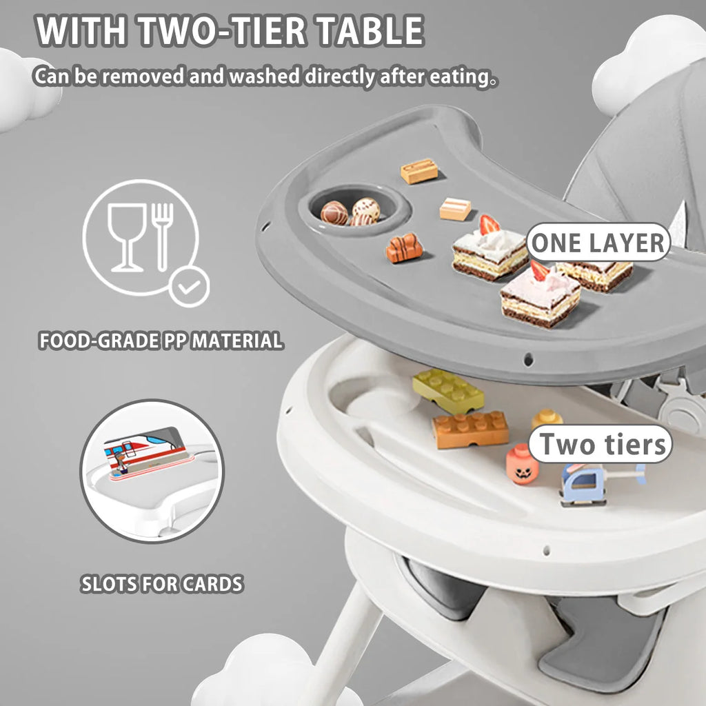 Foldable Baby High Chair 6 Months Plus, with Large Antislip Pad & ToyRack.