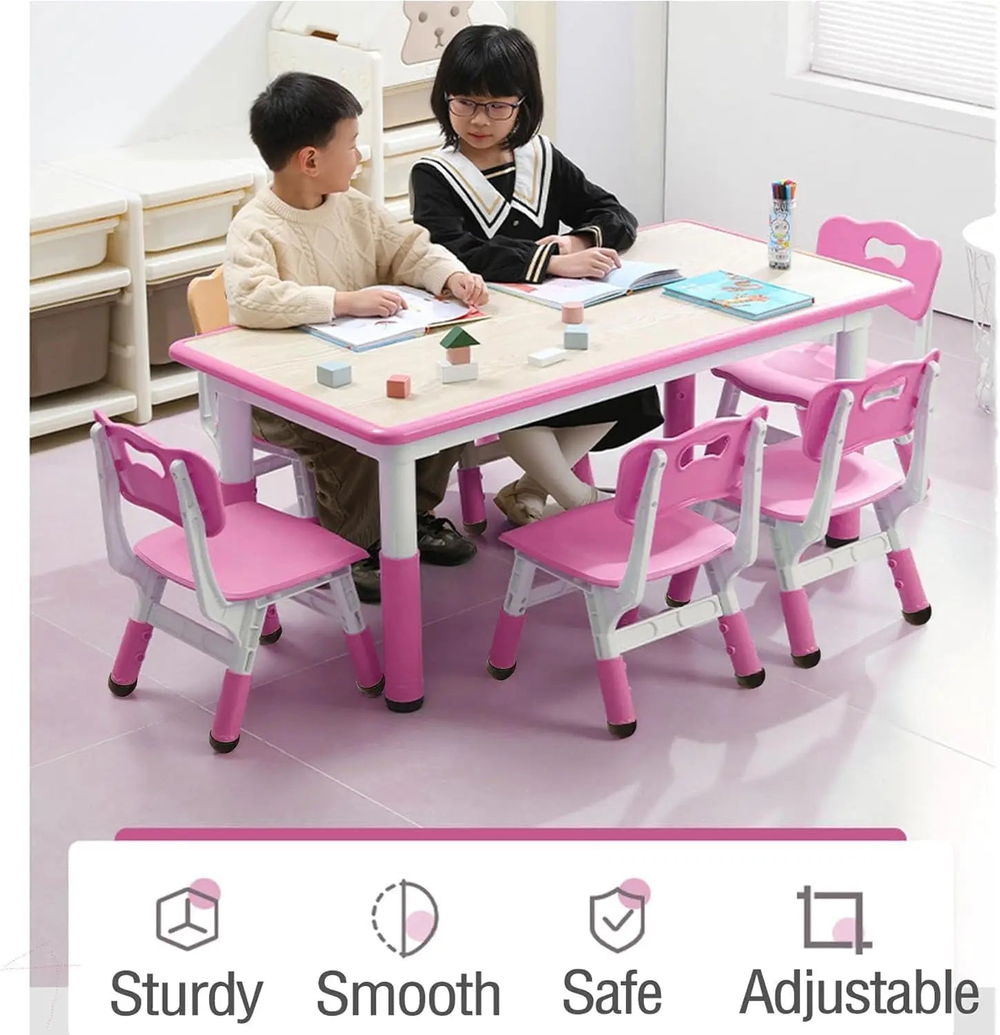 Kindergarten Kids Table and Chairs Set Toddler Height Adjustable.