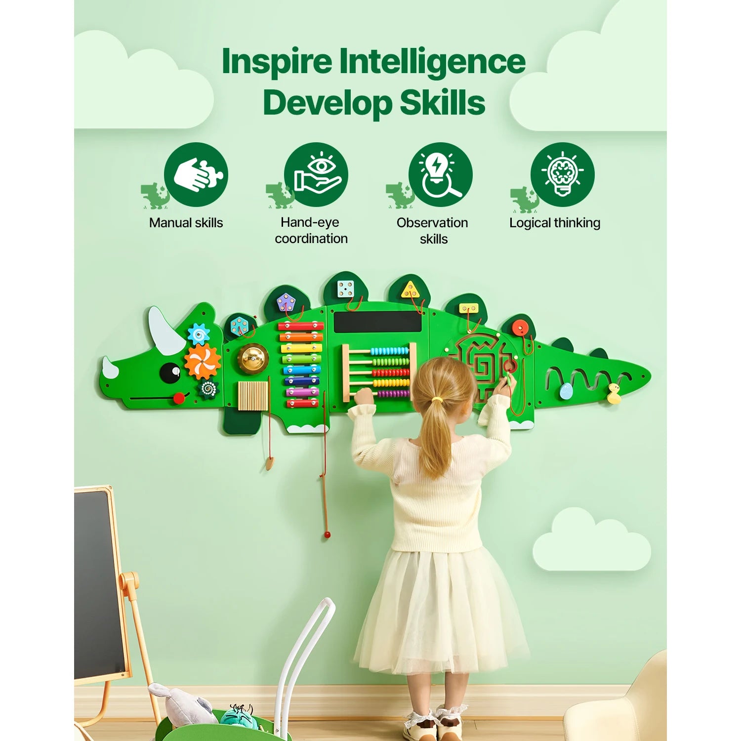 Dinosaur Kids Busy Wall Board 11 Activity.Panels.