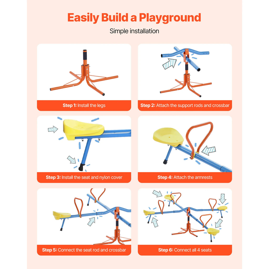 4 Seats Kids Seesaw Sit & Spin Teeter Totter.