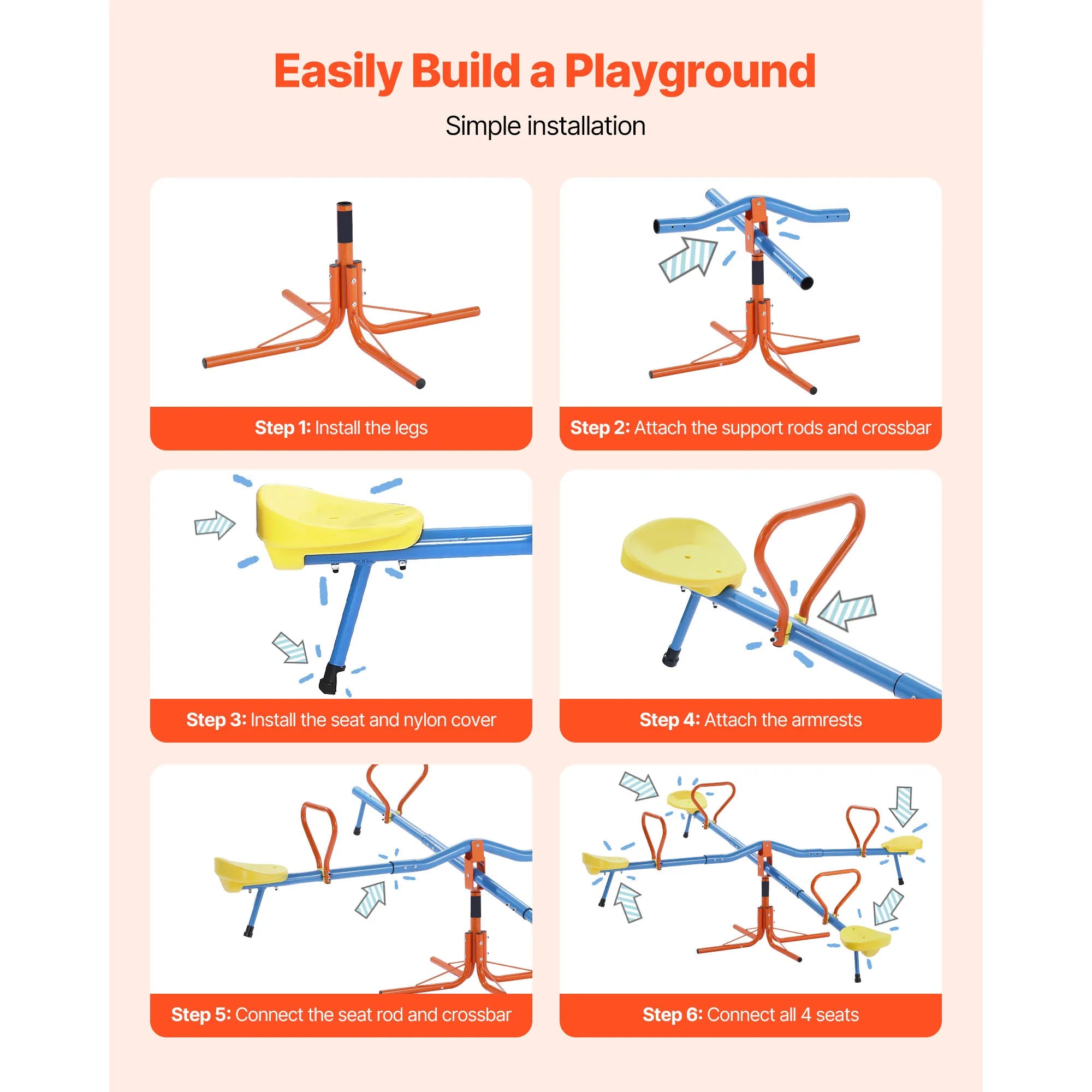 4 Seats Kids Seesaw Sit & Spin Teeter Totter.