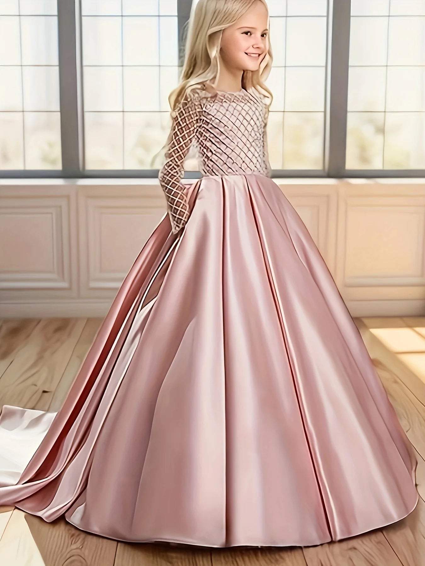 Fancy Lace And Satin Flower Girl Dress.