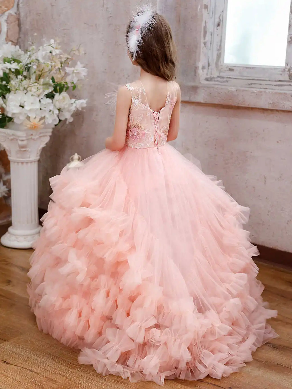 Floral Embroidered Lace Sleeveless Dress with Back Tie.