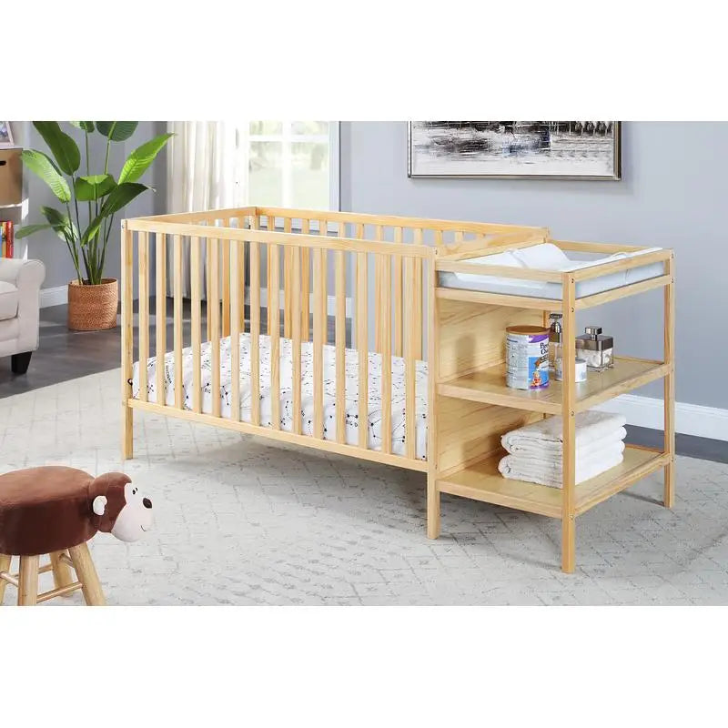 3-in-1 Convertible Crib and Changer Combo in Natural Finish.