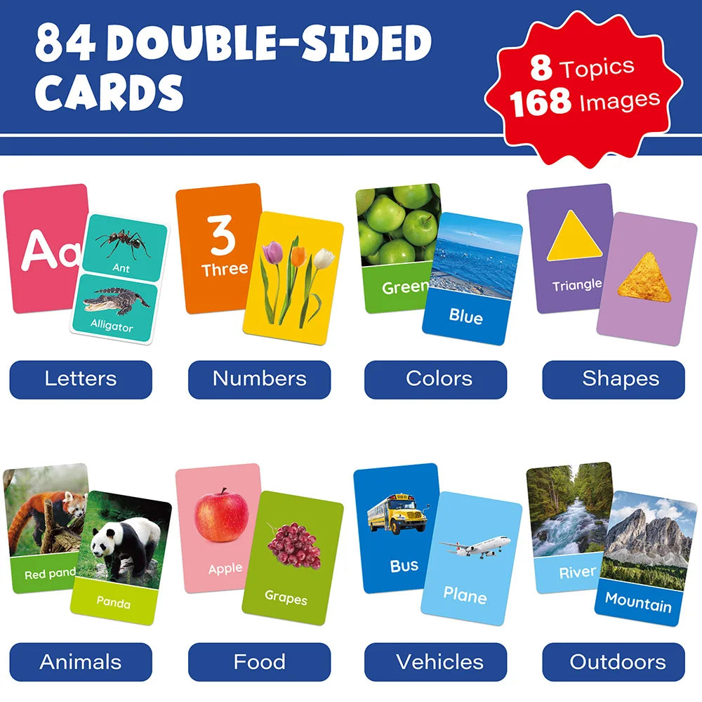 Flash Cards for Toddlers, 84 Double-Sided Educational Flashcards.