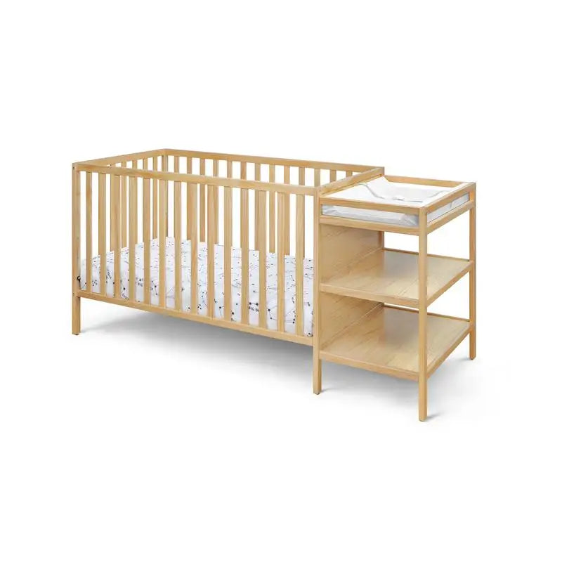 3-in-1 Convertible Crib and Changer Combo in Natural Finish.