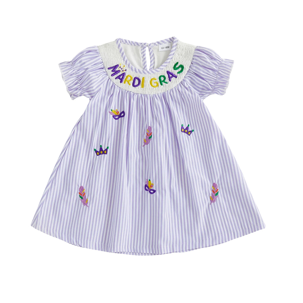 Toddler Baby Girls Striped Smocked Dress.