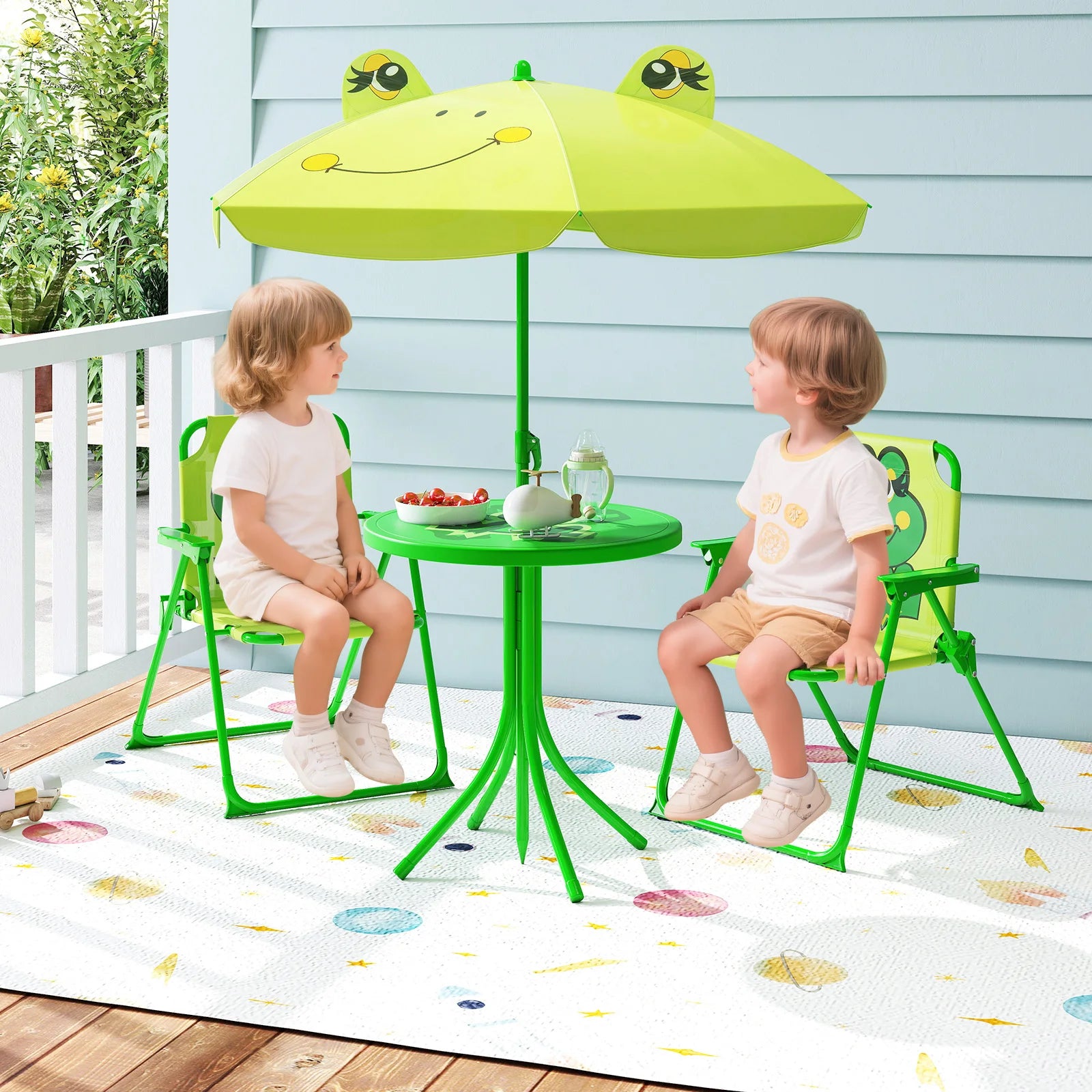 Picnic Table & Chair Set with 2 Chairs & Umbrella