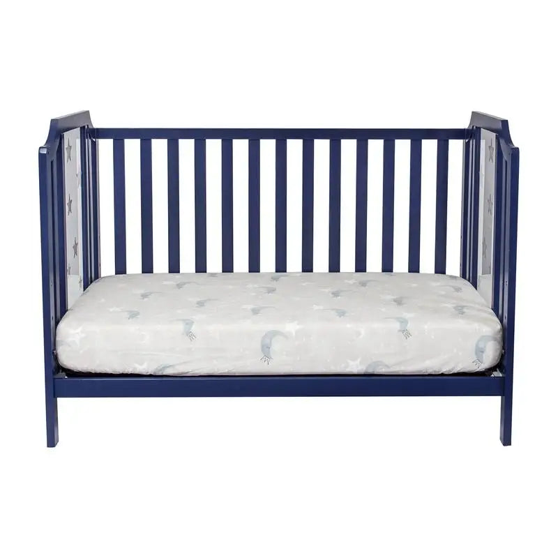 3-in-1 Convertible Island Crib in Navy Blue.