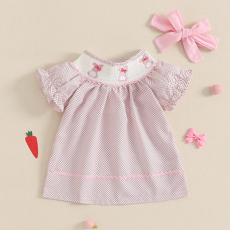 Easter Bunny Embroidered Short Sleeved Dress with Matching Headband.