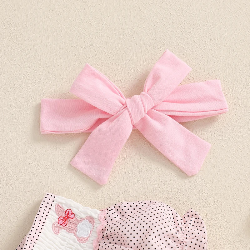 Easter Bunny Embroidered Short Sleeved Dress with Matching Headband.