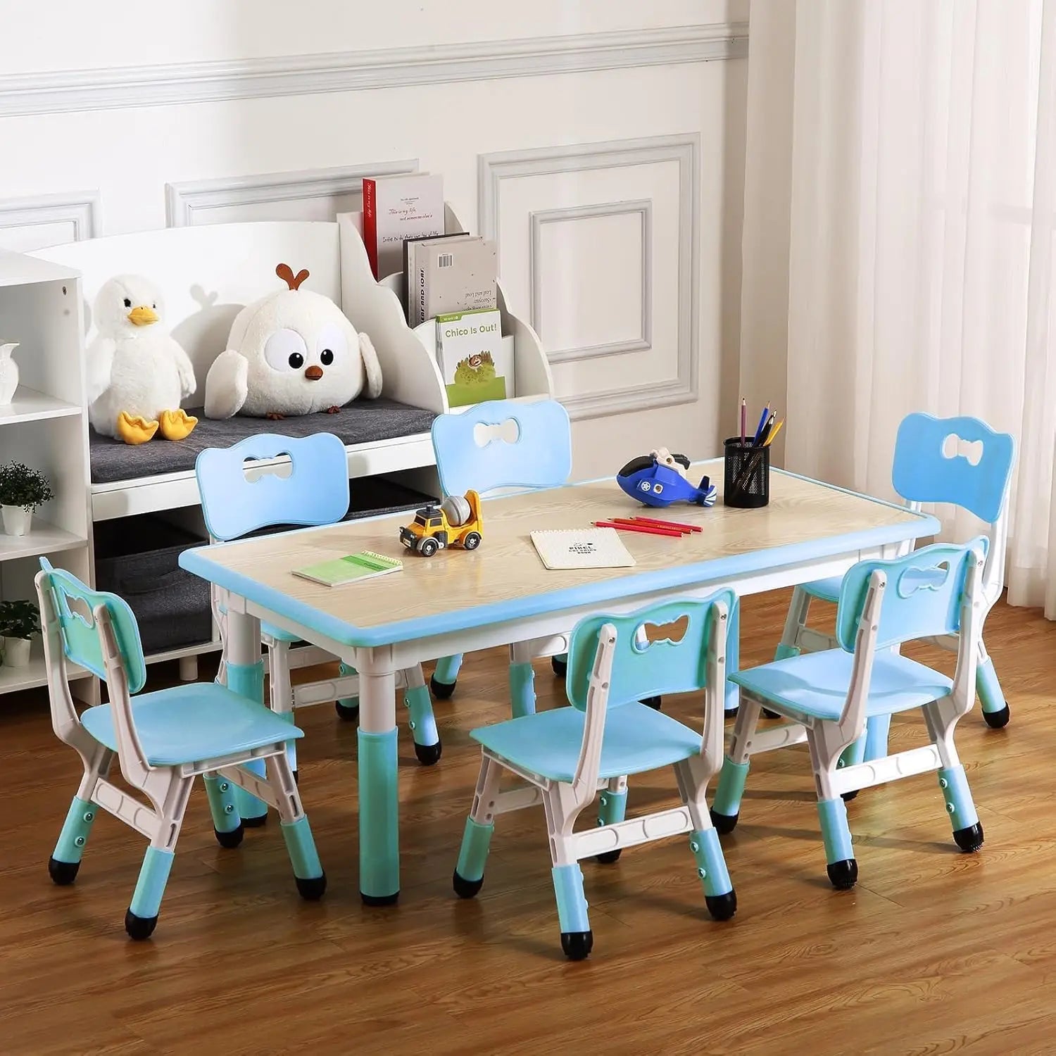 Kindergarten Kids Table and Chairs Set Toddler Height Adjustable.