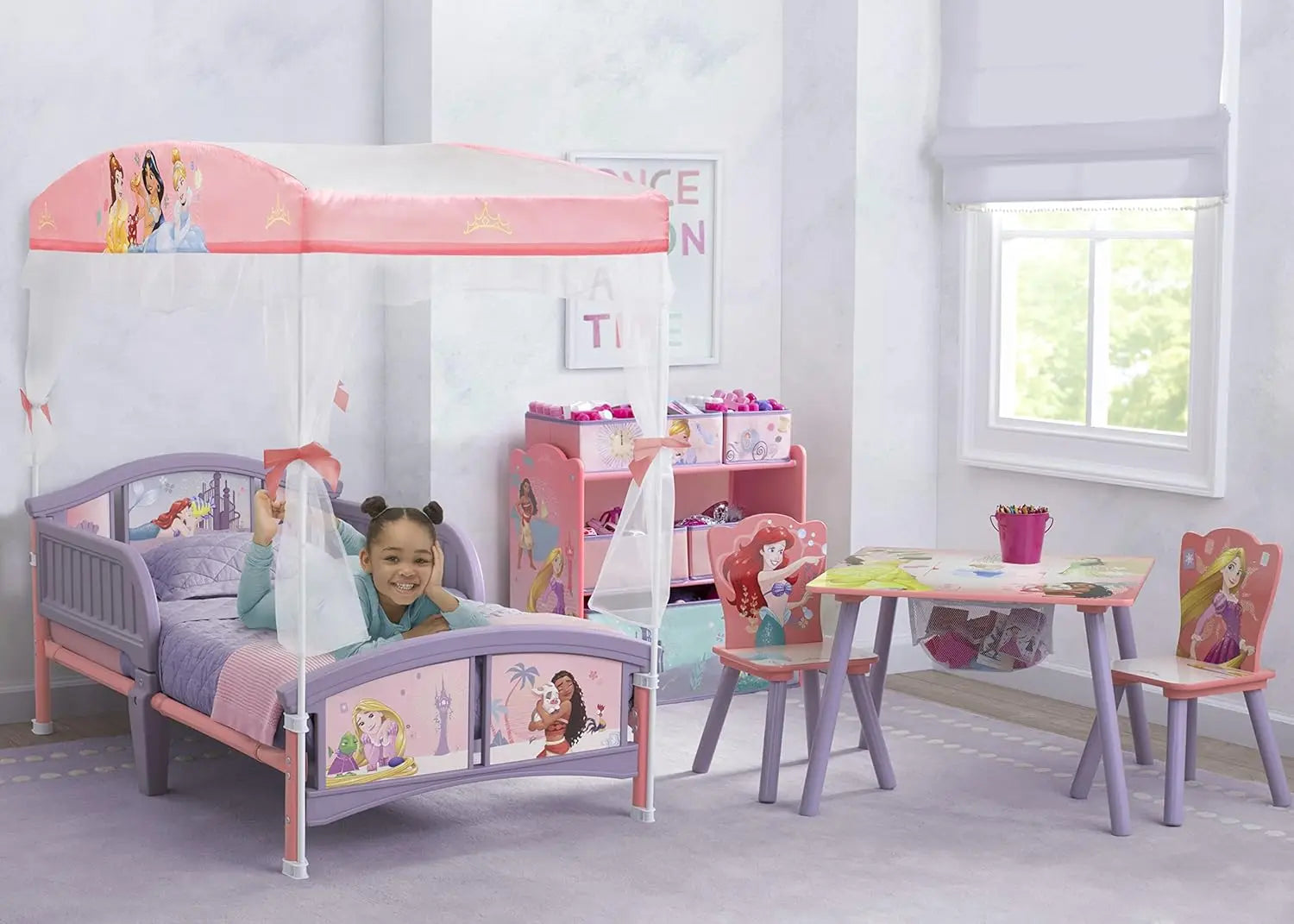Princess Canopy Toddler Bed with Guardrails.