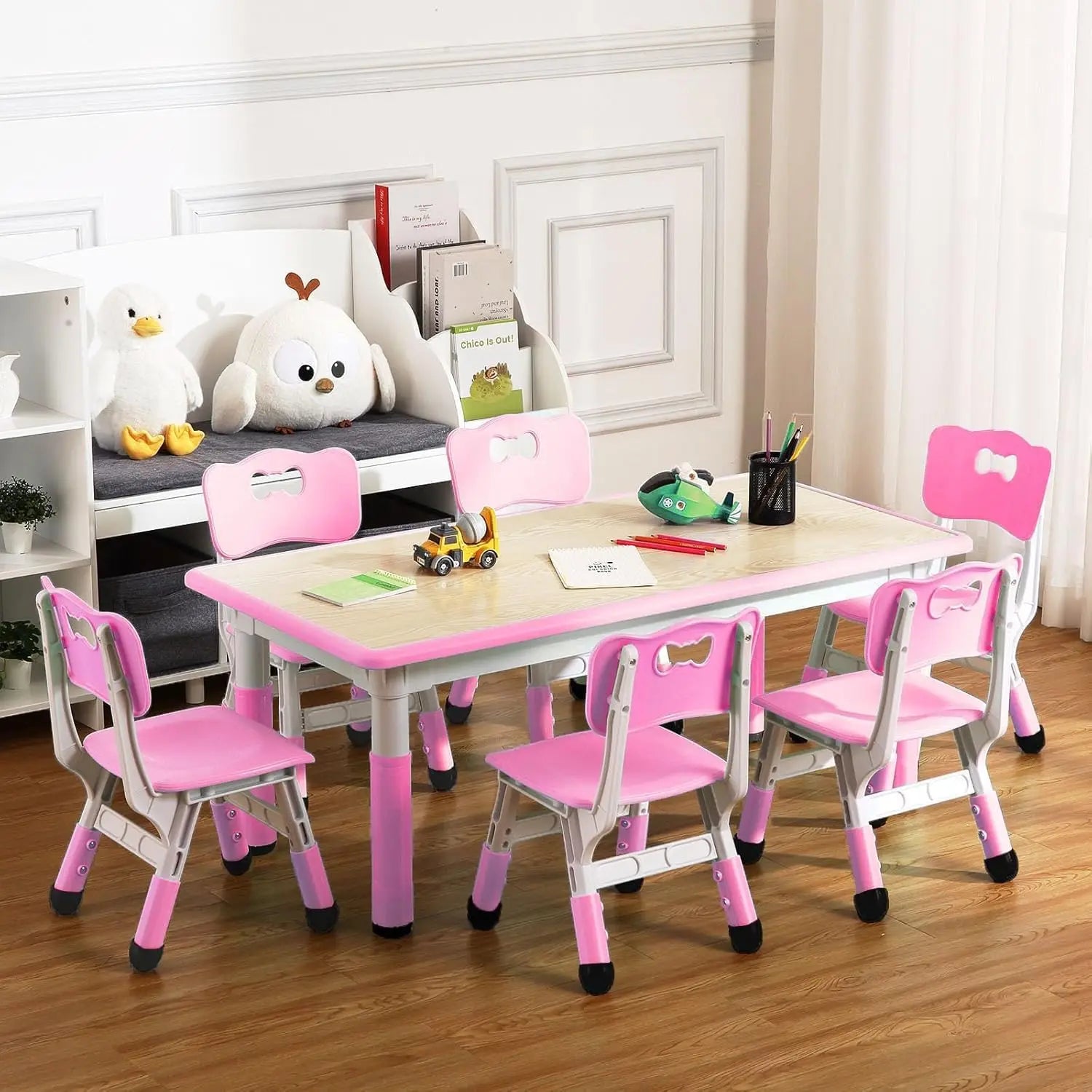 Kindergarten Kids Table and Chairs Set Toddler Height Adjustable.