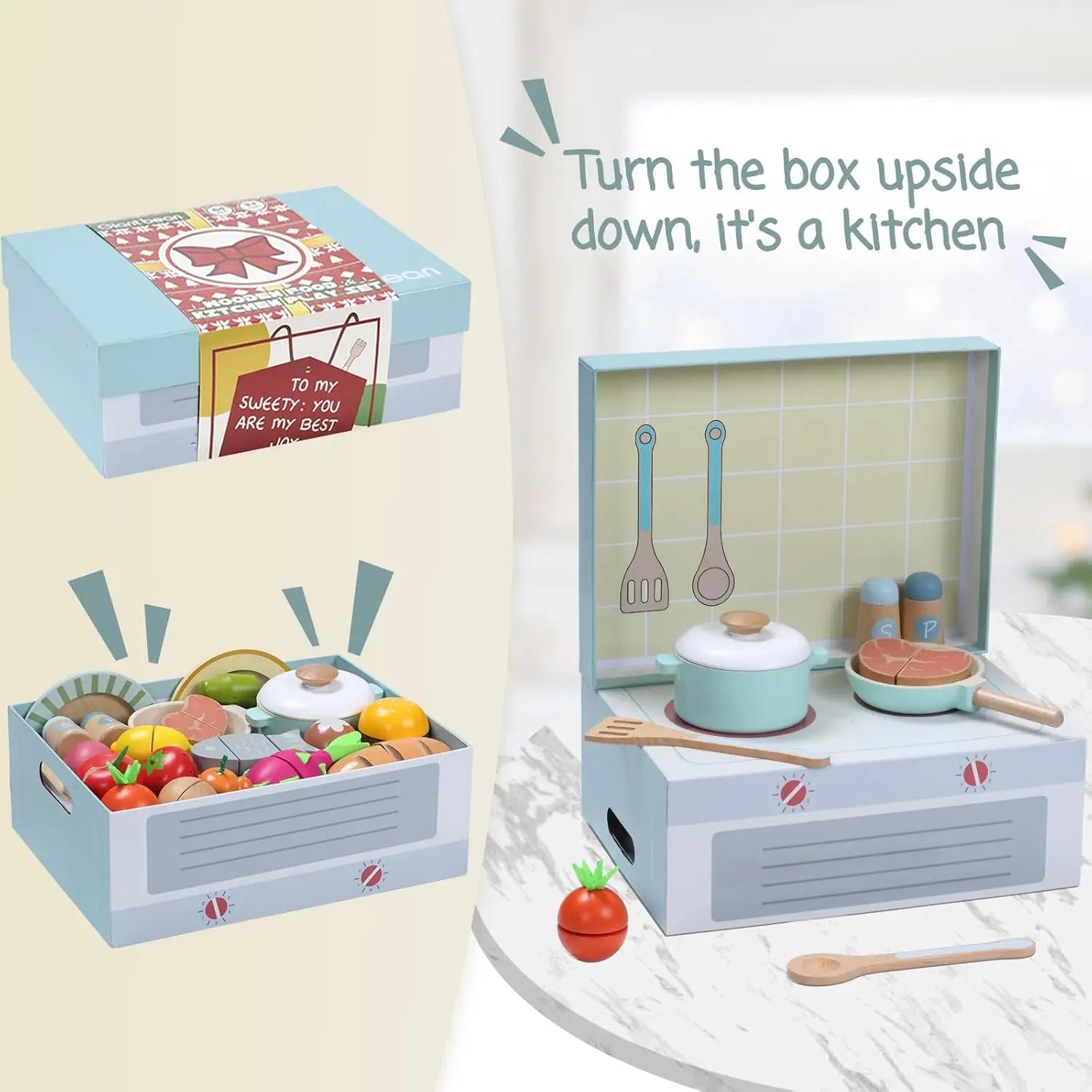 78 PCS Wooden Play Food Set, Vegetables, Fruit, Cutting Toys.