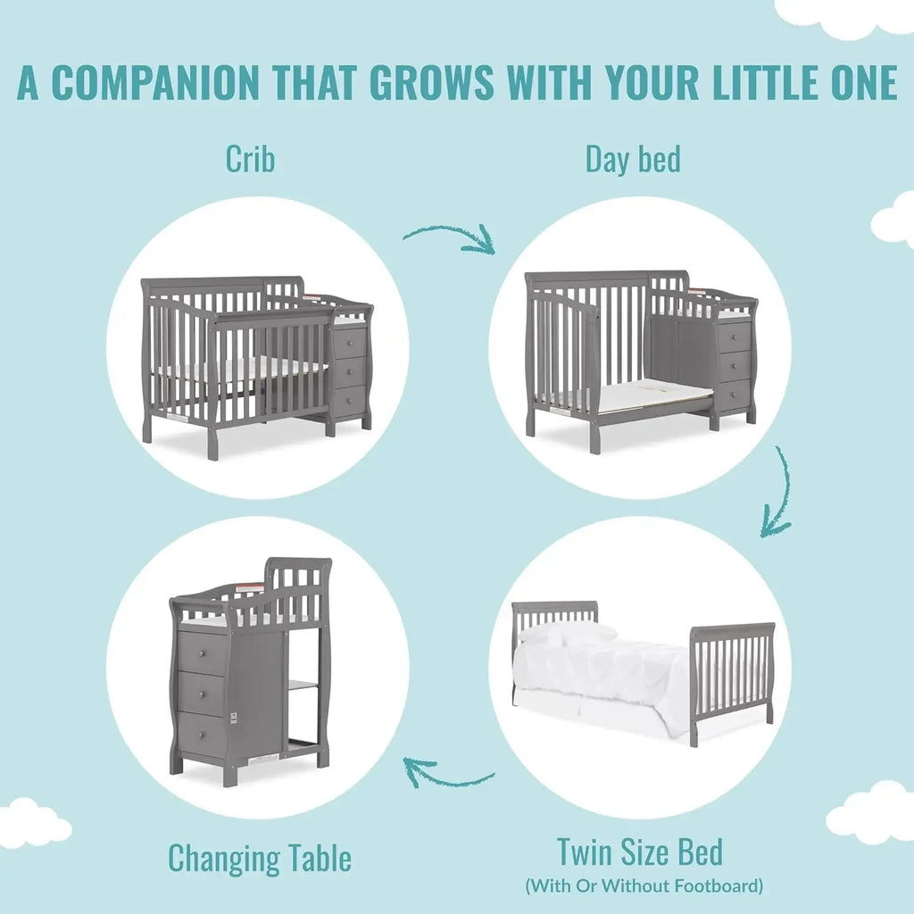 4‑in‑1 Convertible Baby Crib & Changer with Storage.
