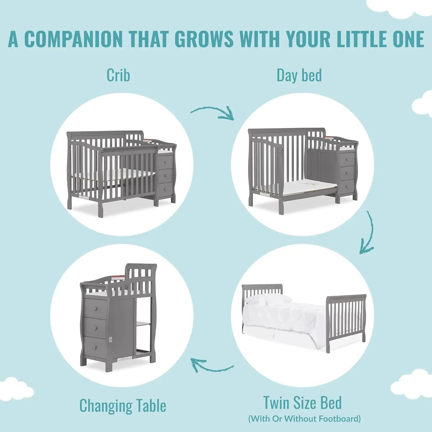 4‑in‑1 Convertible Baby Crib & Changer with Storage.