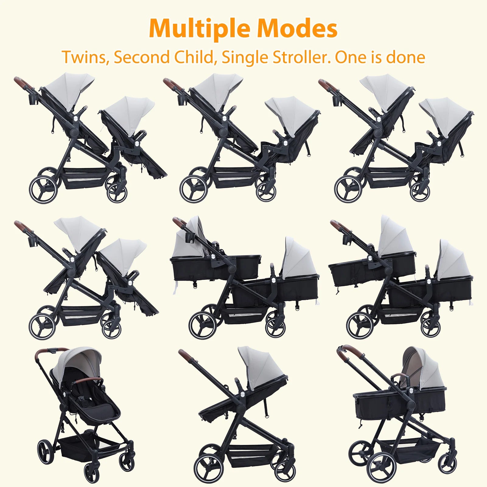 Double Tandem Stroller for Infant and Toddler, Foldable / Reversible.