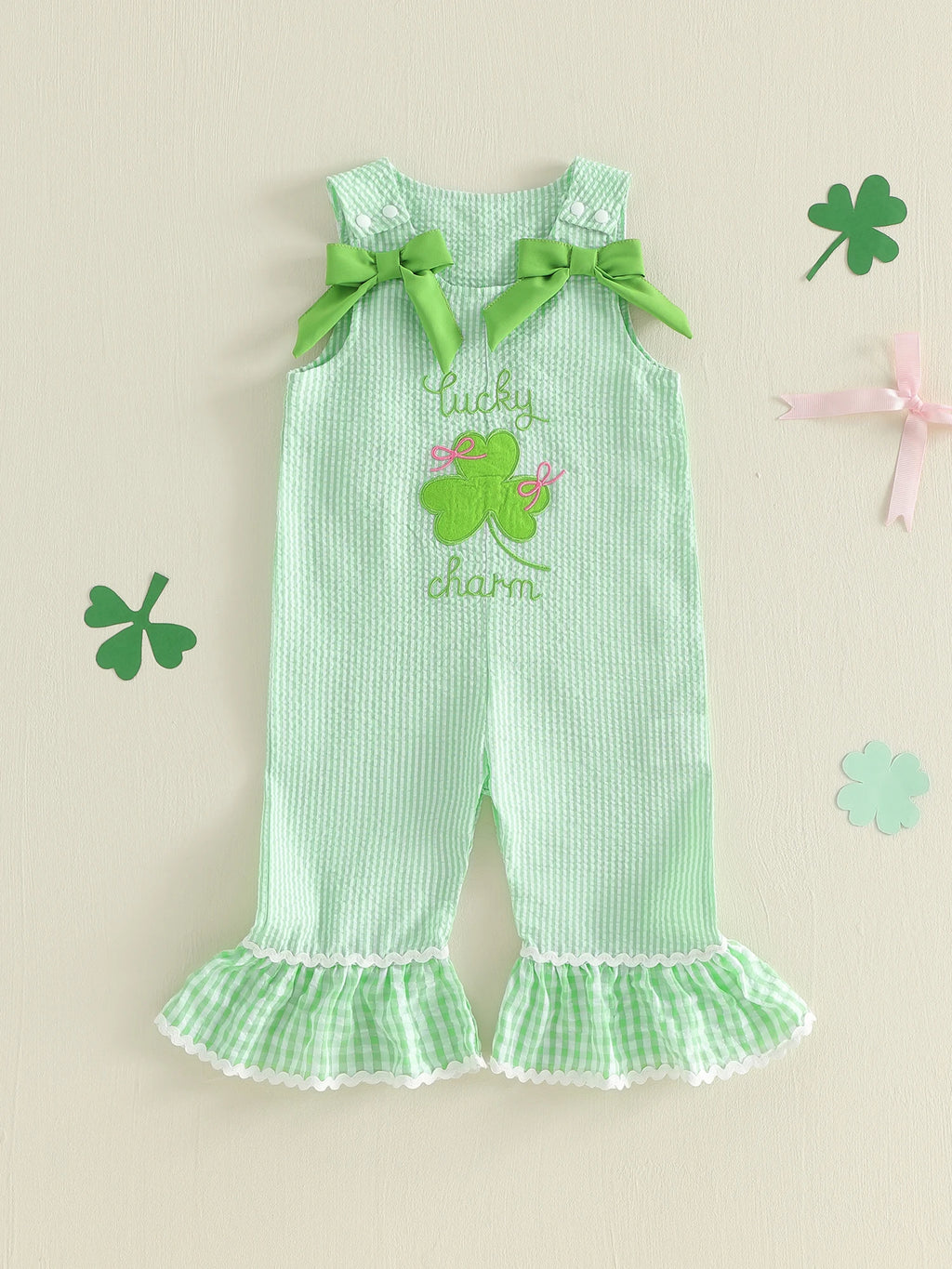 Stylish Girls St Patrick's Day Overall Jumpsuit With Embroidered Detail.
