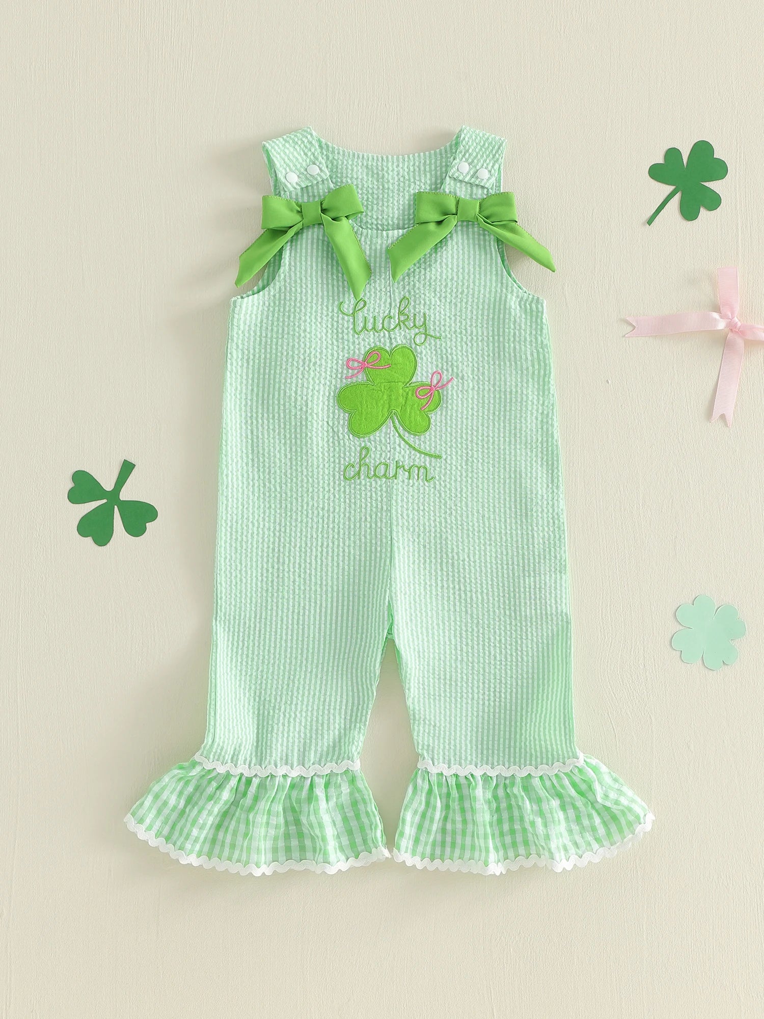 Stylish Girls St Patrick's Day Overall Jumpsuit With Embroidered Detail.
