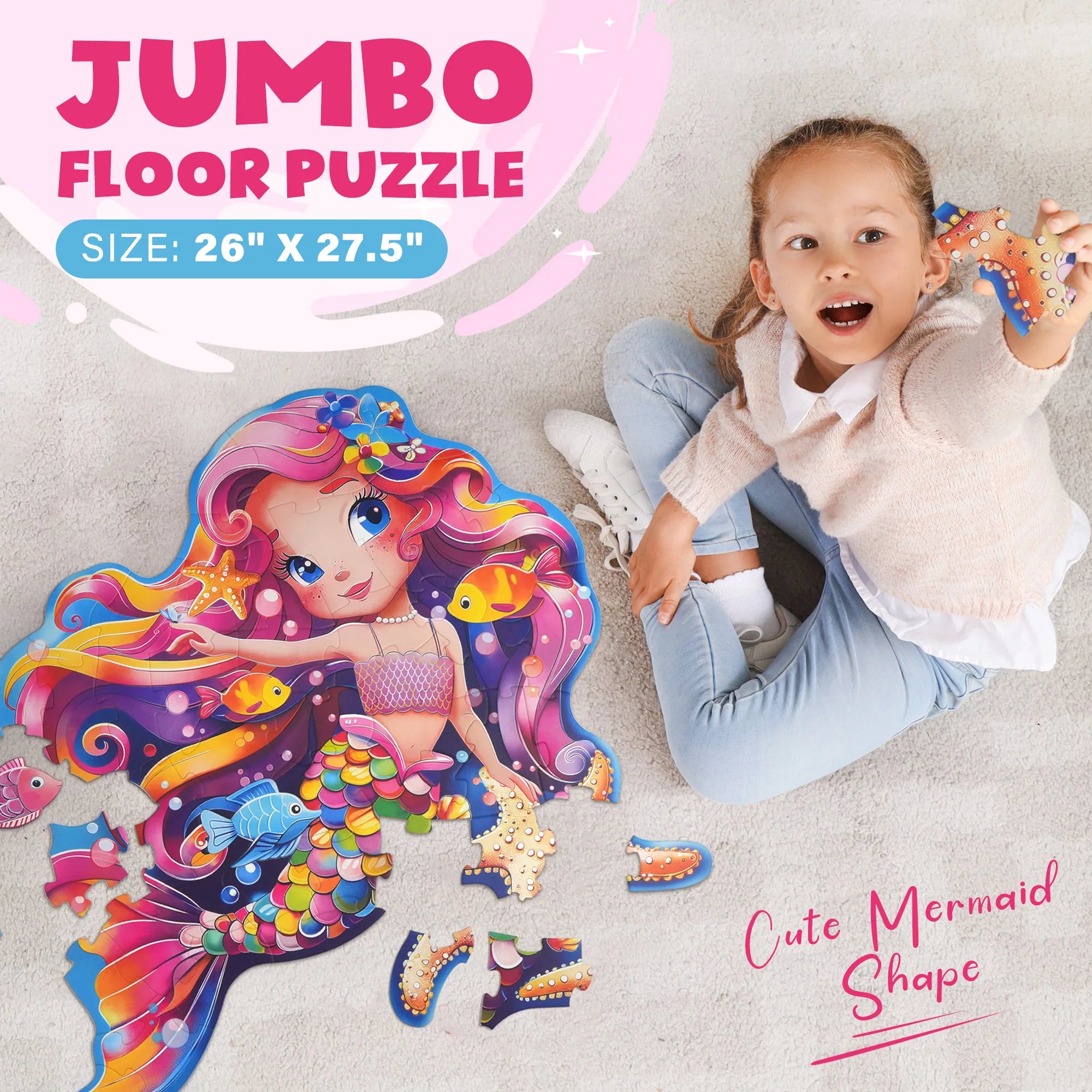Floor Puzzles for Kids Ages 4-6, 52 Piece Mermaid Puzzle.
