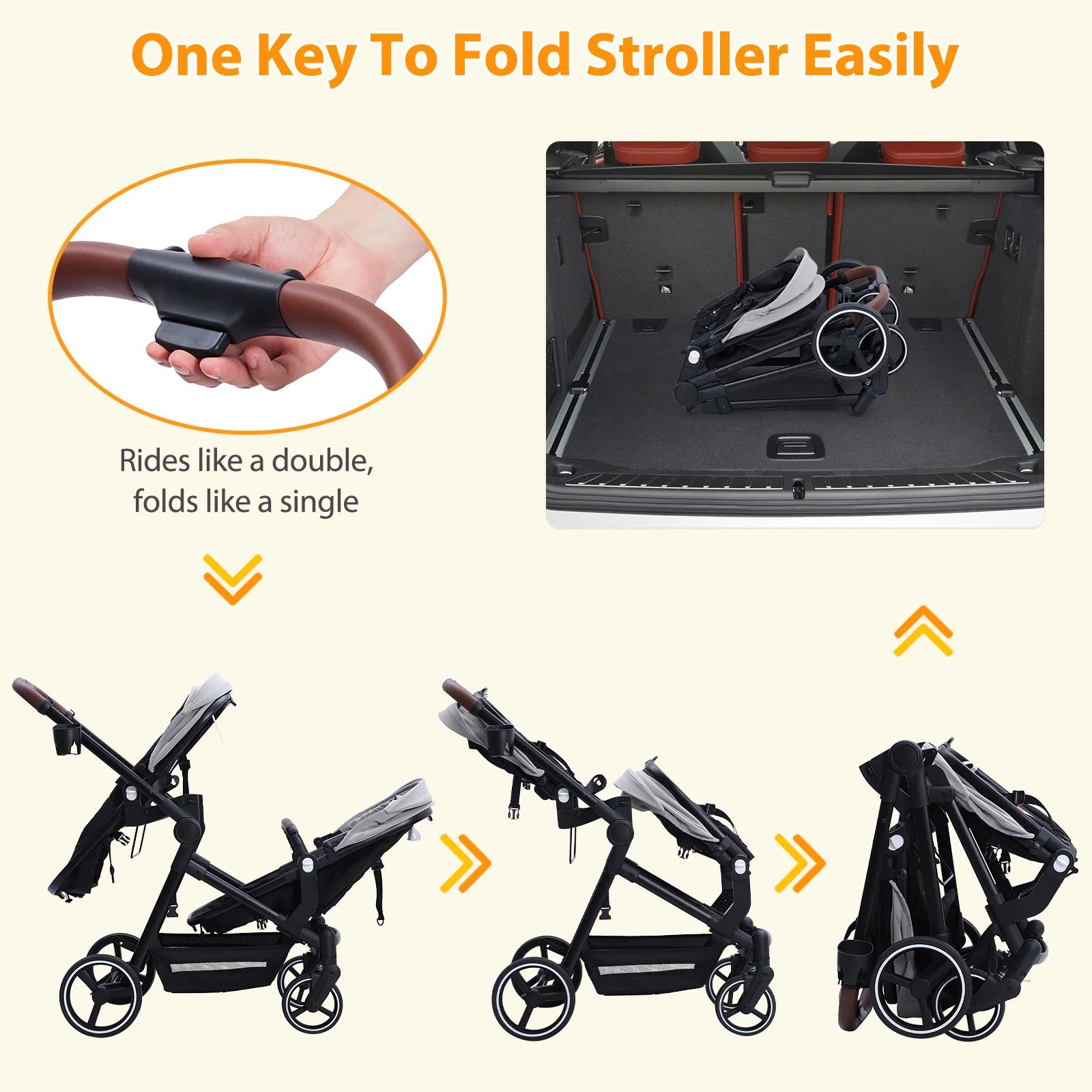Double Tandem Stroller for Infant and Toddler, Foldable / Reversible.