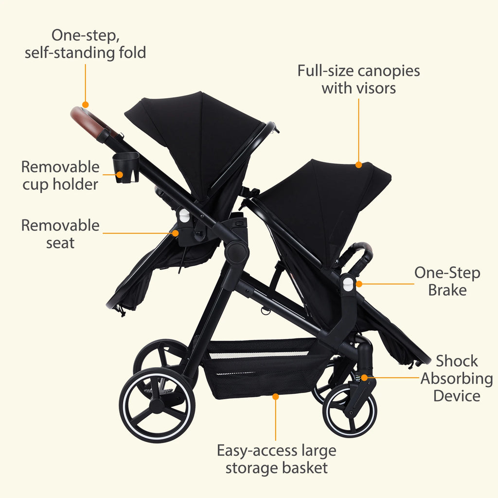 Double Tandem Stroller for Infant and Toddler, Foldable / Reversible.