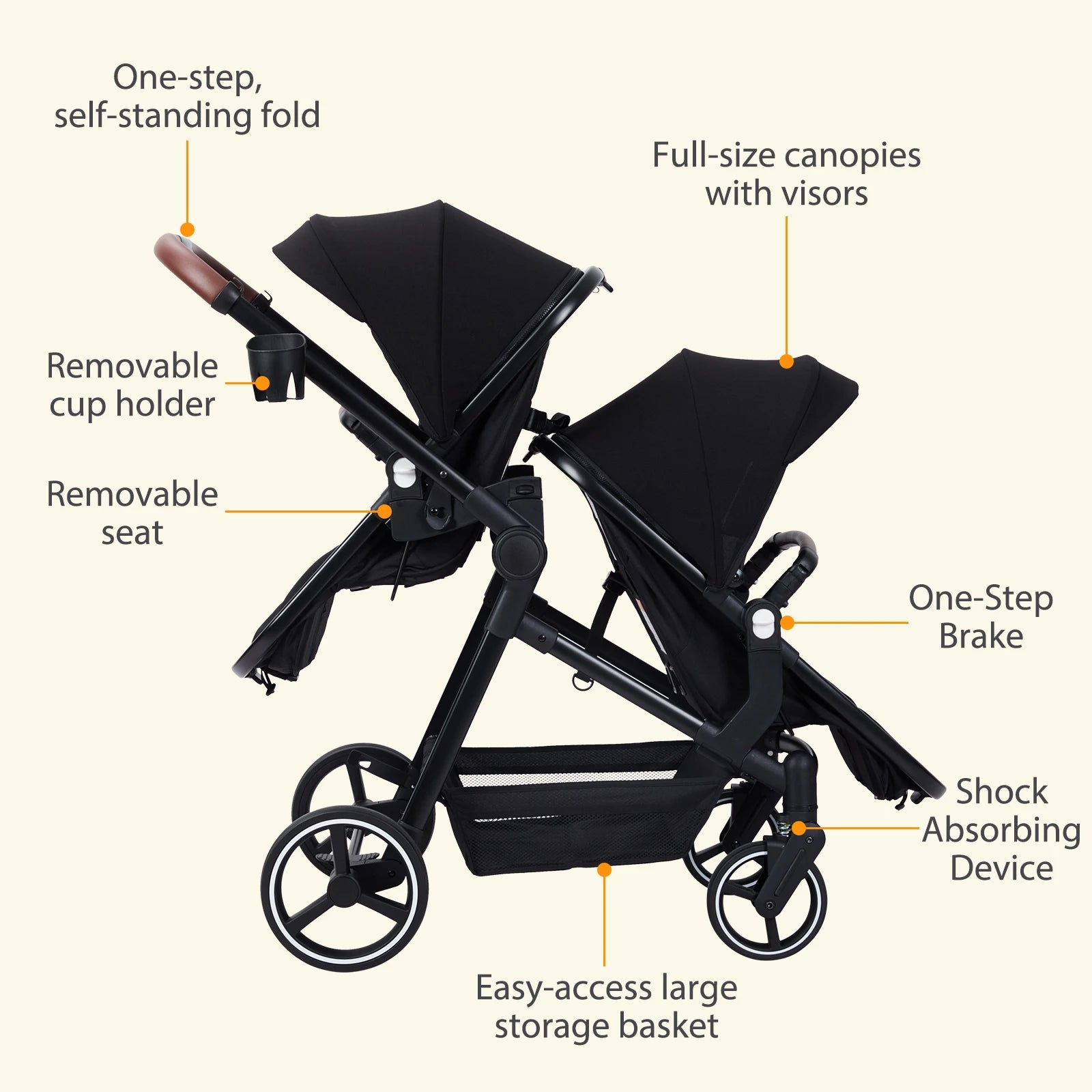 Double Tandem Stroller for Infant and Toddler, Foldable / Reversible.