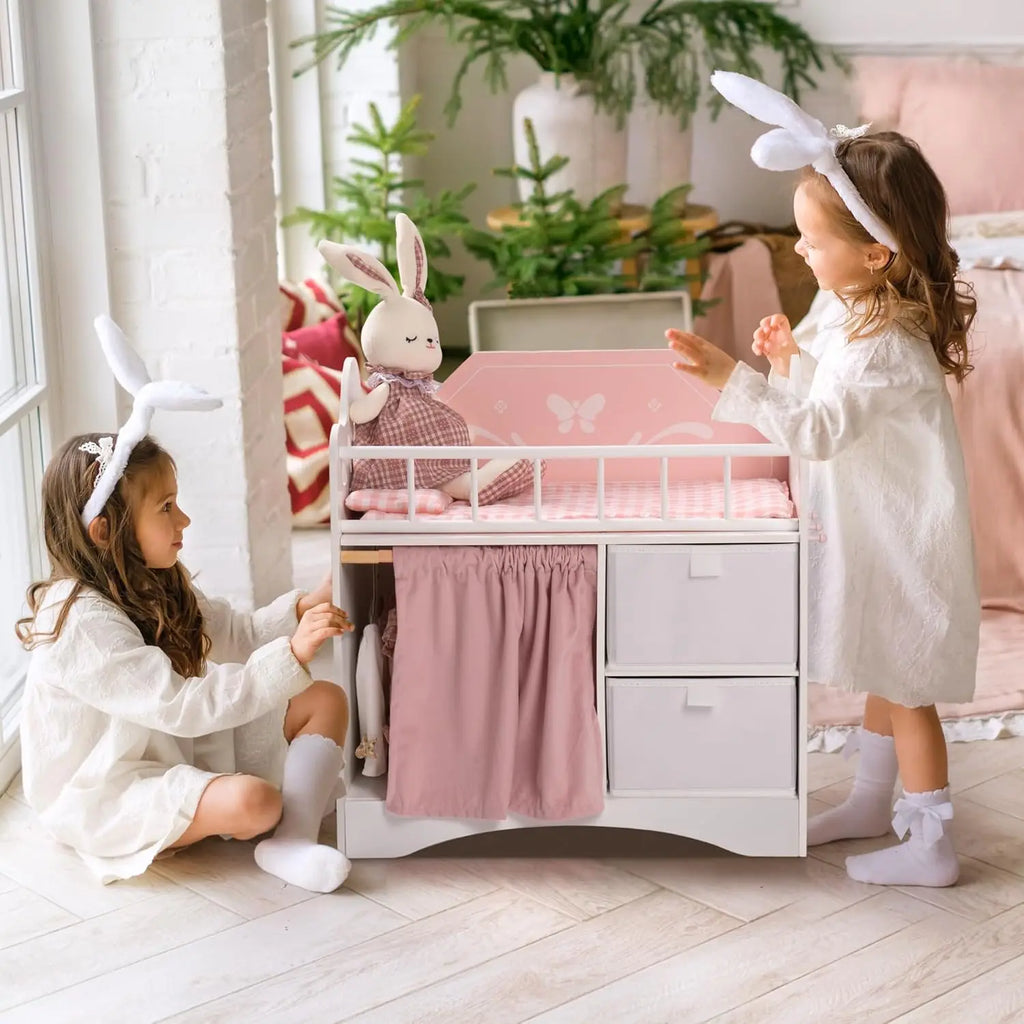 Wooden Toy Doll Baby Crib with Storage.
