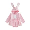 Adorable Baby Girls Easter Romper Dress with Hooded Bunny Ear Design.