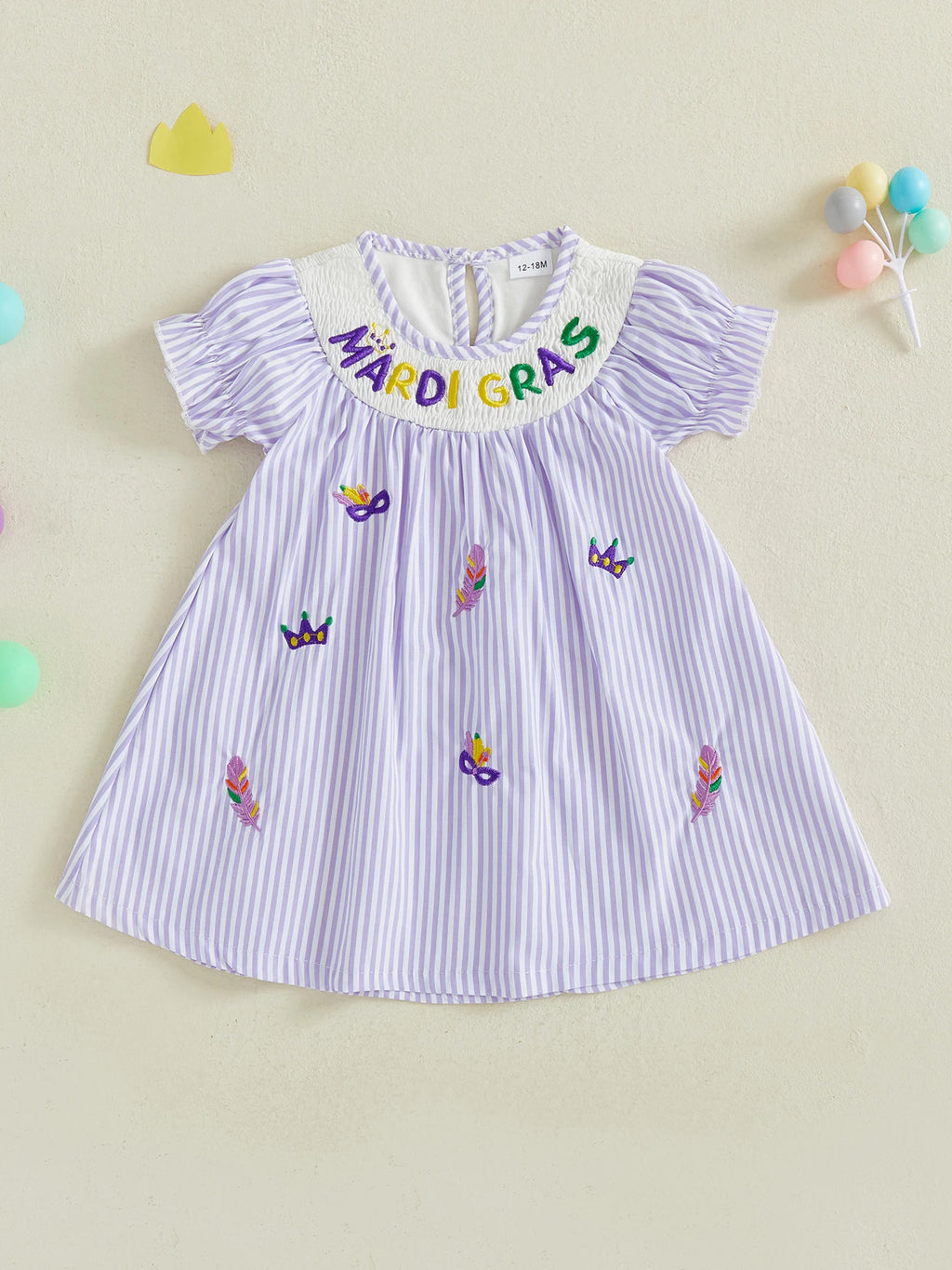 Toddler Baby Girls Striped Smocked Dress.
