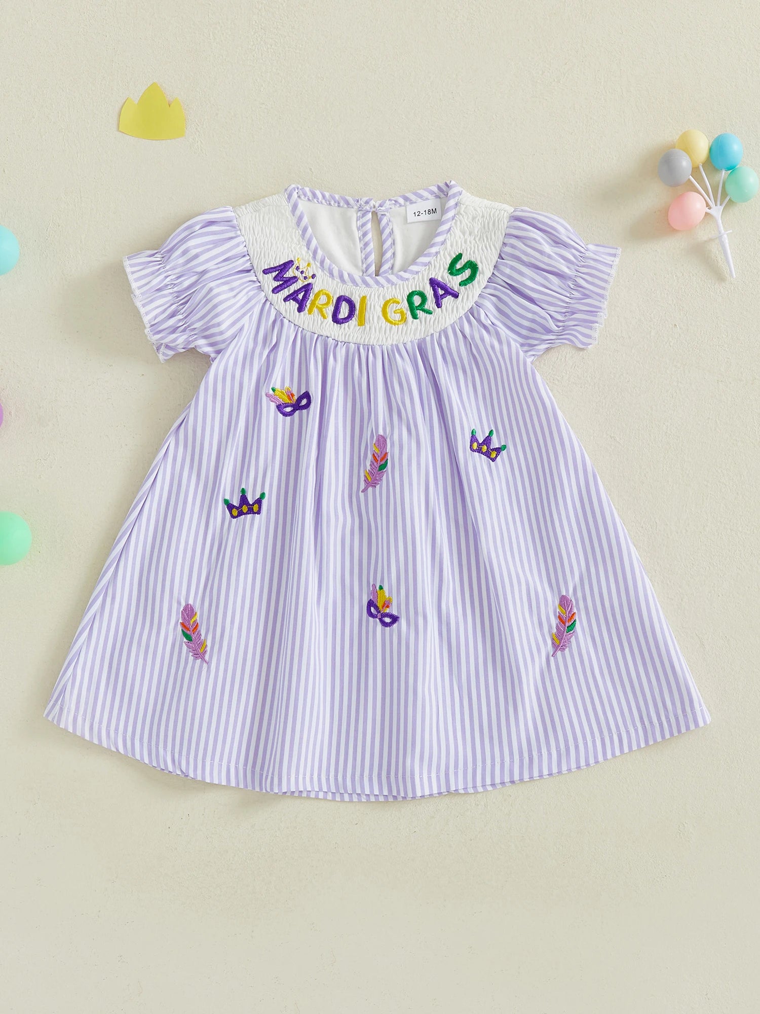 Toddler Baby Girls Striped Smocked Dress.
