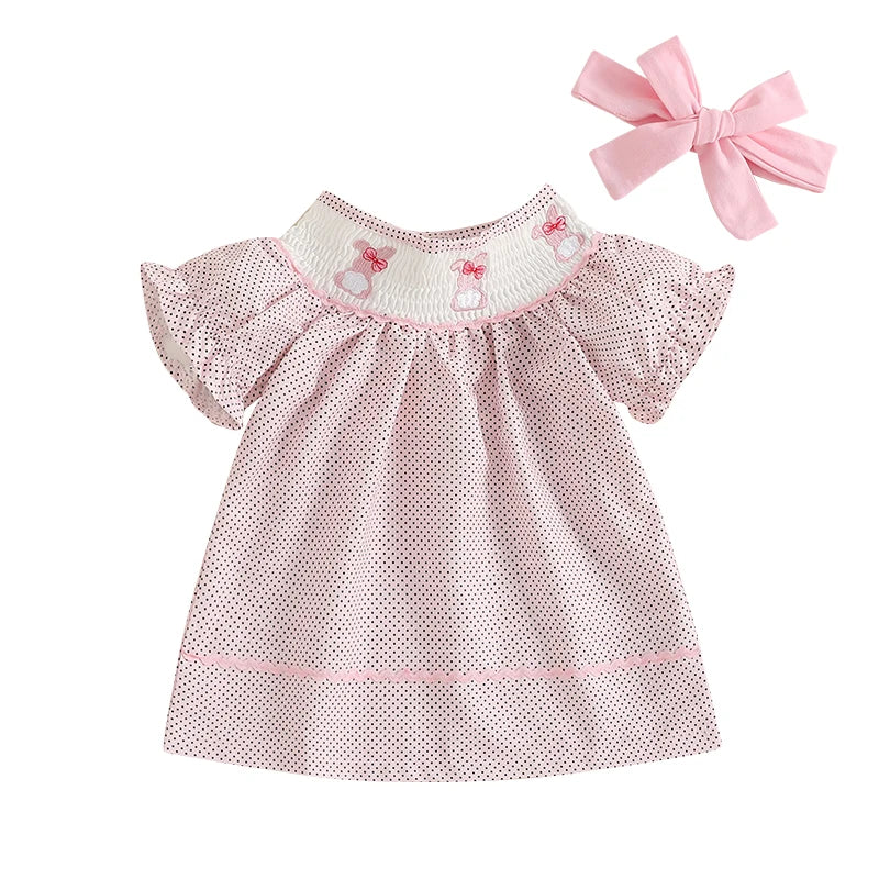 Easter Bunny Embroidered Short Sleeved Dress with Matching Headband.